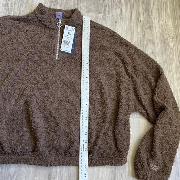 Reebok Cozy Cover Up Pullover Quarter Zip Fuzzy Brown Sweatshirt size XL - Picture 5 of 10
